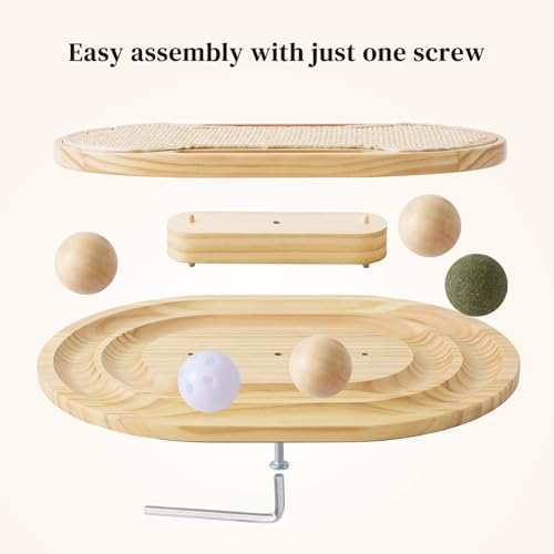ZOMISIA Cat Scratcher with Ball Track Toy, Sisal Scratch Pad for Indoor Use | Wooden Interactive Cat Puzzle Toys for Adult Cats, Kitten Mental Stimulation Self Play Home Enrichment, Spinning Balls