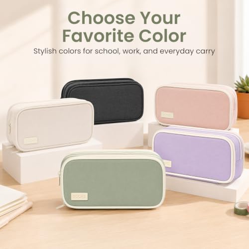 Sooez Large Capacity Pencil Case Pouch, Cute Pencil Pouch Pencil Bag | 3 Compartment, Aesthetic Pen Case with Zipper, Stationery Organizer, School Supplies for Teen Girl Boy Women Men, Black