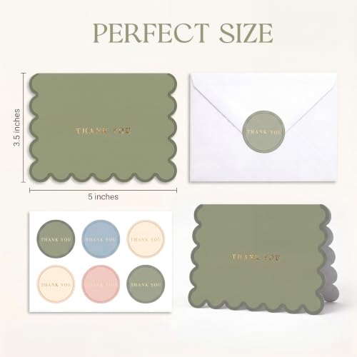 AUDREE Thank You Cards with Envelopes, Scalloped Gold Foil 50 Pack 3.5x5 | Elegant Greeting Notes with Matching Adhesive Envelopes - Perfect for Wedding, Bridal & Baby Showers, All Occasion