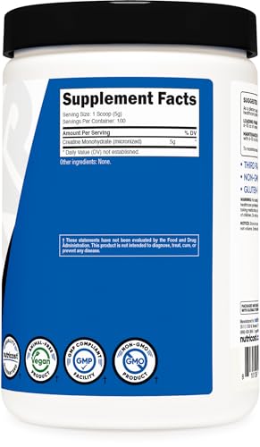 Nutricost Creatine Monohydrate Micronized Powder 500G, 100 Servings | 5000mg Per Serving (5g), 17.9 Oz