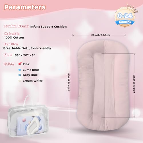 Infant Support Cushion - Organic Soft Cotton Baby Support Cushion for Newborn 0-24 Months, Breathable Portable Pad for Home and Travel, Washable Cover Included, Ideal Baby Essentials Gift, Rose Petal