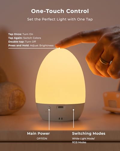 Egg Light for Nursery, Eye-Caring Touch Control Rechargeable Baby Night Light with 17 Color Modes, Dimmable Night Feeding Egg Light for New Parents & Kids Bedroom