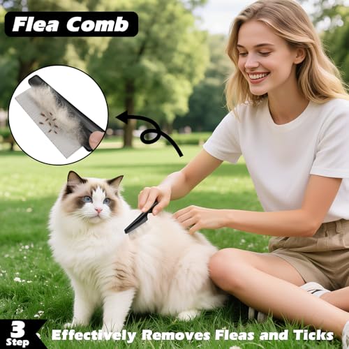 Professional 3PCS Self Cleaning Slicker Brush & Pet Grooming Rake & Flea Comb for Dogs,Cats and Horses | Double-Sided Dematting Comb & Skin Friendly Deshedding Grooming Tool | Pet Supplies (Blue)