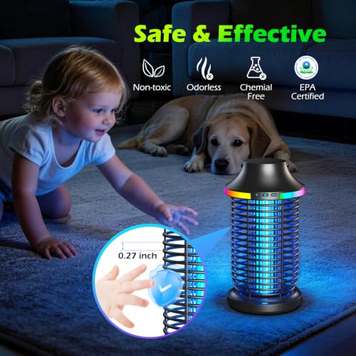Rechargeable Bug Zapper Outdoor, 4200V Powerful Electric Mosquito Zapper 5-in-1 Portable & Wireless Bug Zapper Outdoor Cordless with 5000mAh Battery, Outdoor Waterproof Fly Zapper for Patio Camp