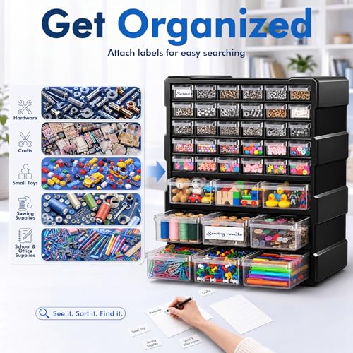 Drawer Organizer Craft Organizers and Storage with Dividers Labels Thicker | Small Parts Organizer Storage Hardware Screws Nuts Bolts Building Bricks Teacher Toolbox Charms Beads Scrapbook with Labels