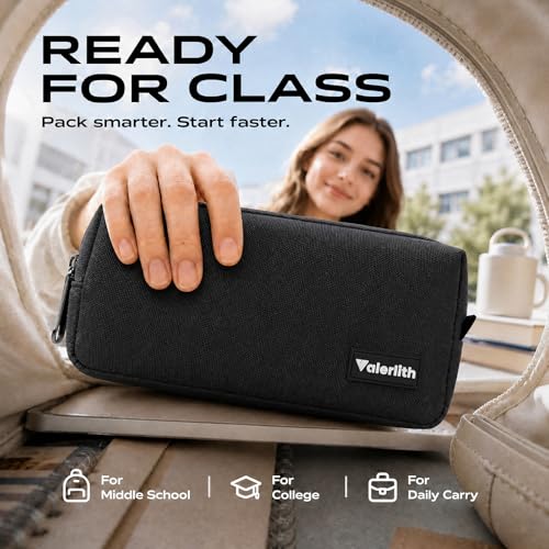 Small Pencil Case Simple Pencil Pouch, Zippered Pen Bag School Supplies for Teens Girls Boys Adults, Black
