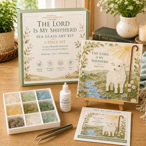 Psalms of Comfort & Strength Sea Glass Art Kit, Christian DIY Craft Kit with Inspirational Bible Verse Design, Religious Gift for Women, Faith Home Decor Wall Art,#A