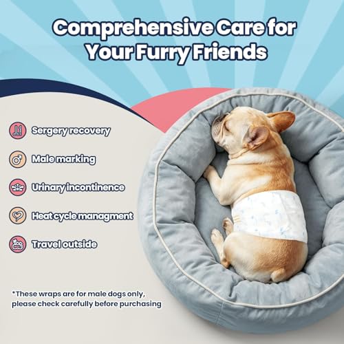 Dog Diapers Male, X-Small 50 Ct, Super Absorbent Male Dog Wraps with Wetness Indicator, Soft Pearl Weave Non-Woven Fabric, Breathable Belly Bands for Male Dogs, Fit for Chihuahua, Yorkshire
