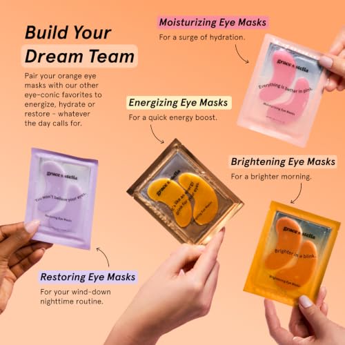 grace & stella New Brightening Eye Patches for Dark Circles (24 Pairs) - Vitamin C Under Eye Patches for Puffiness - Perfect Gifts for Women & Morning Skin Care Routine, Vegan Under Eye Mask