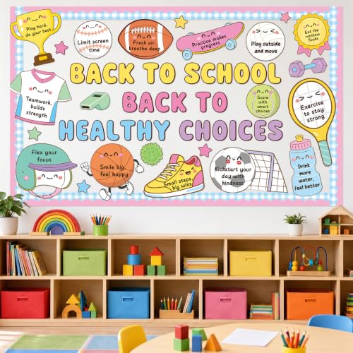 Back to School Health Bulletin Board Set Sports Good Habits Classroom Decoration Motivational Back to Health Choices Paper Cutouts for First Day of School Nurse Office Home Chalkboard Wall Door Decor