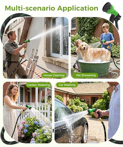 100ft Garden Hose,Non-Expandable Water Hose with 8 Function Spray Nozzle | Lightweight,Knik-Free,Burst-Resistant,Durable & Flexible 3/4" Garden Hose for Yard,Lawn, House Cleaning, Car Washing