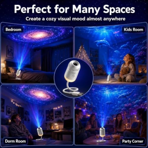 2027 Upgraded Hd Smart Dynamic 5d Holographic Night Light Projector, Plug and Play Hd Star Projector, 360° Adjustable Galaxy and Ocean for Bedroom Ceiling(24 Projection Films)