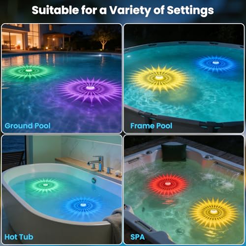 2026 Upgrade Solar Pool Chlorine Floater 3 Inch Tablets(1 Pack), 1800mAh Floating Pool Lights with Remote, 42 Lighting, Timer Function, IP68 Waterproof for Inground/Above Ground Pool, Pool Party, SPA