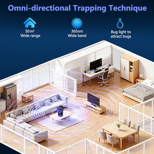 Fruit Fly Traps for Indoors, Blue Gnat Trap Indoor with Suction & Timer | Uv Light Lures Fruit Flies/Gnats, Timer 6/12hrs, Plug in Fly Trap with Suction, Kid & Pet Applicable, Low Noise, 10 refills