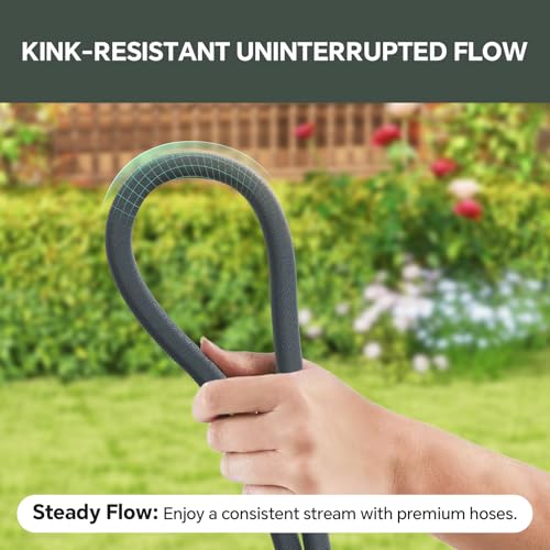 Garden Hose 25ft, Ultra-Light & Flexible Water Hose, Gray | Made of TPU(Not PVC) Hose, Non-Shrinking, Easy to Store, Drinking Water Safe Material, All-weather Use