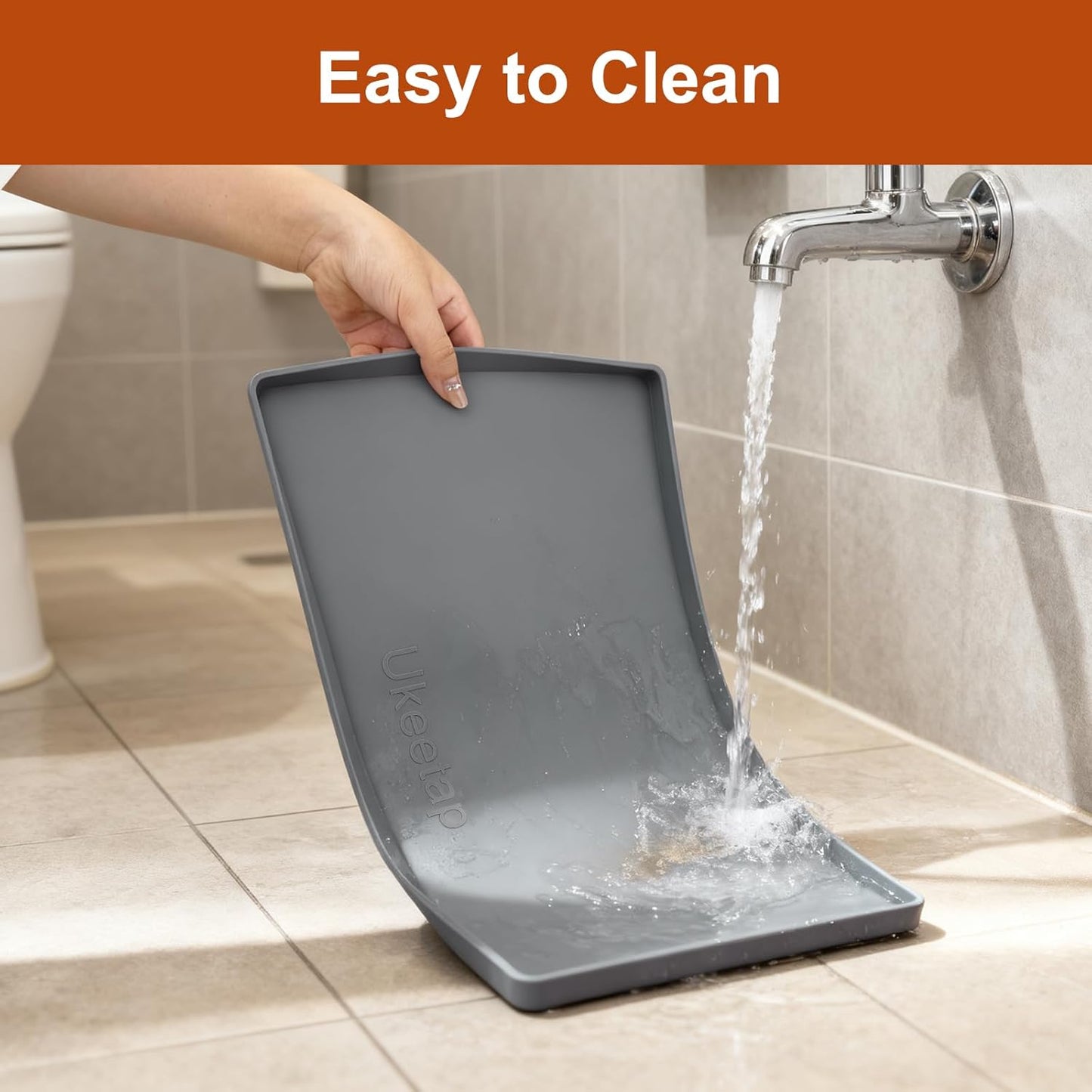 ukeetap Extra Thick Silicone Mat Waterproof with Raised Edge 19‰ x 12‰, BPA Free Non-Slip Dog & Cat Food Mat, Feeding Mat for Food and Water Bowls, Spill Proof Mat to Protect Floors, Gray