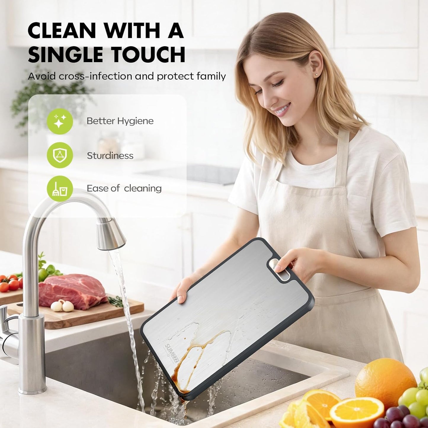 Sumzzz Titanium Cutting Board for Kitchen, Non Toxic 2-in-1 Cutting Board Double Sided Food Grade Pure Titanium, Knife Friendly Easy to Clean Large Size 15‰ÌÑ10.3‰
