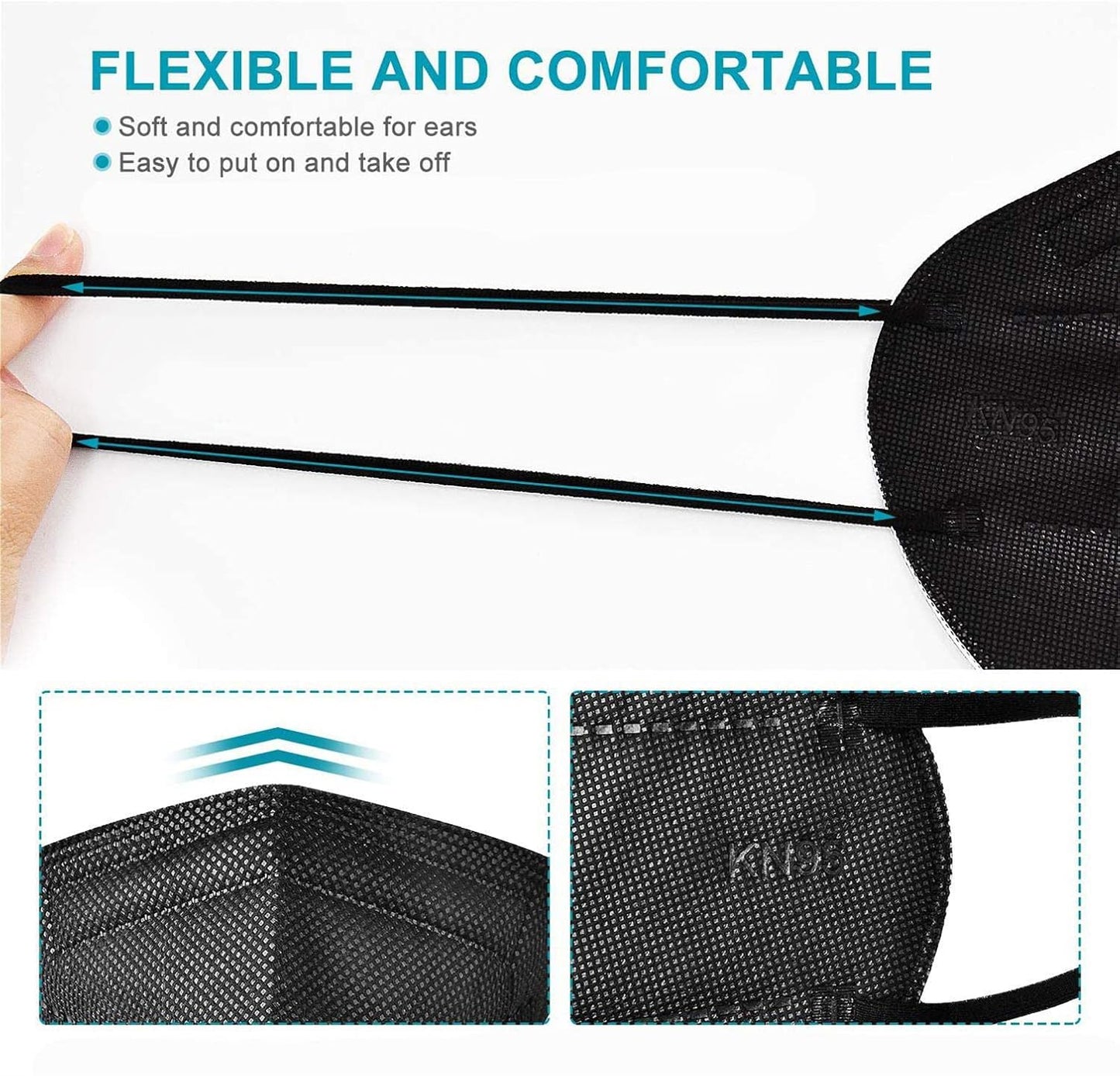 LEMENT 50pcs KN95 Face Mask Black 5 Layer Cup Dust Safety Masks Filter Efficiency䊫95% Breathable Elastic Ear Loops Black Masks