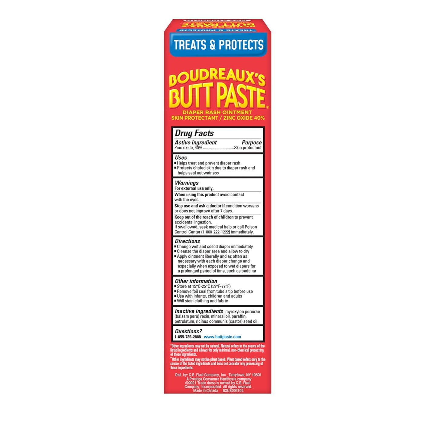 Boudreaux‰۪s Butt Paste Max Strength Diaper Rash Cream for Baby, Ointment With Zinc Oxide, 4 oz Tube