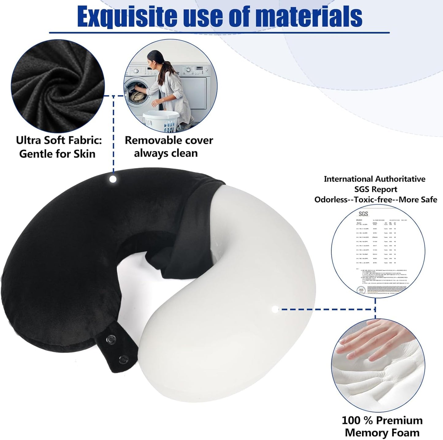 SAIREIDER Travel Pillow 100% Pure Memory Foam Travel Neck Pillow, Airplane Pillow for Traveling‹ہCar‹ہHome‹ہOffice•?ÎWashable Cover•?öBlack•?ä