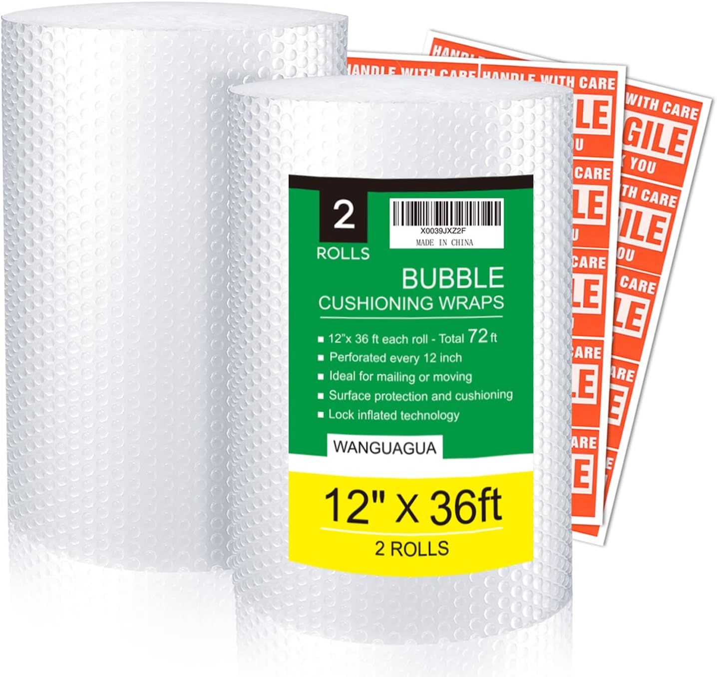 wanguagua 2 Pack 12 Inch x 72 ft Total Bubble Packing Wrap for Moving Boxes Shipping Cushioning Supplies Perforated Every 12‰