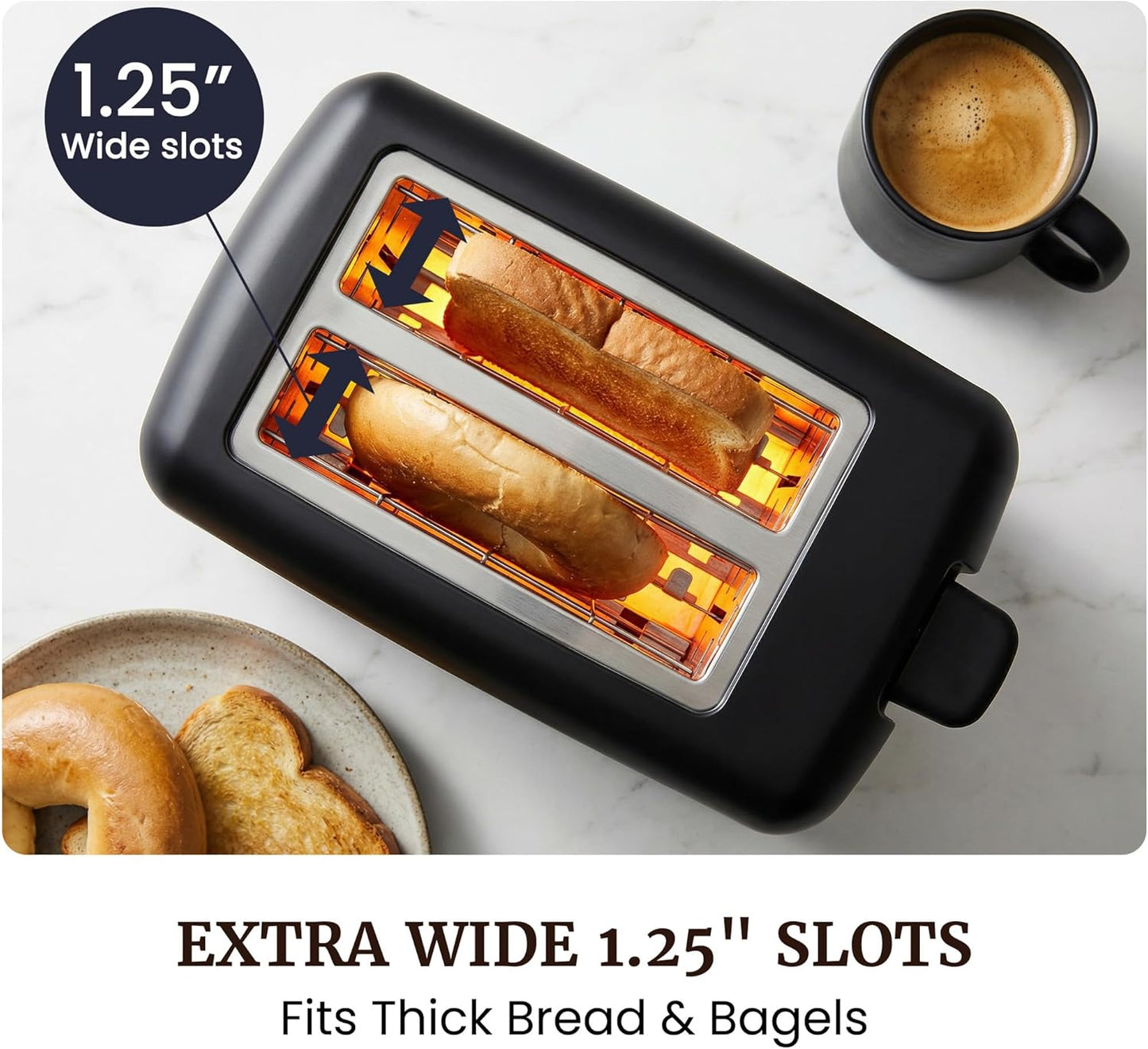 Elite Gourmet 2-Slice Cool Touch Toaster ‰ÛÒ 6 Browning Levels, Extra Wide 1.25‰ Slots for Bagels & Thick Bread, Cancel Function, Compact, ETL Certified, Black