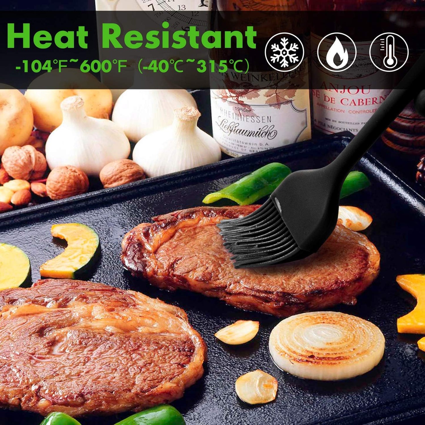 HOTEC 600䋊 Heat Resistasnt Basting Brushes, BPA Free Silicone Pastry Brush, Spread Oil Butter Sauce Marinades for BBQ Grill Barbecue Baking Kitchen Cooking Dishwasher Safe (Black 2)