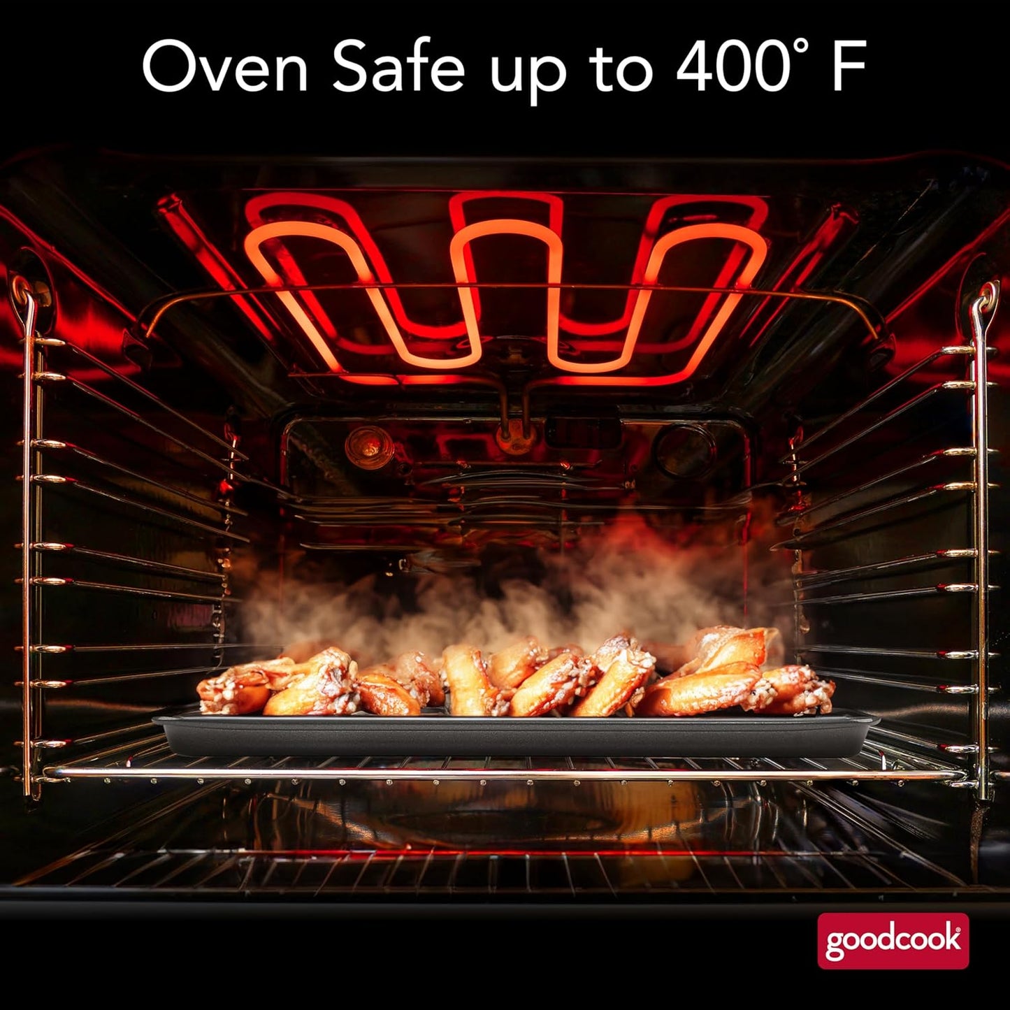 GoodCook 15‰ x 10.5‰ Nonstick Carbon Steel Baking Pan & Raised Wire Rack ‰ÛÒ Pizza Crisper, Crispy Bacon, Multipurpose Cooking Sheet Pan, Cooling Rack, Kitchen Cookware Set, Dishwasher Safe