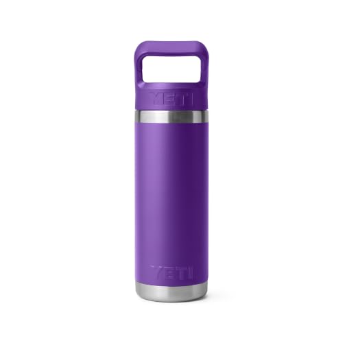 YETI Rambler 18 oz Bottle, Vacuum Insulated, Stainless Steel with Color Matching Straw Cap, Pace Purple