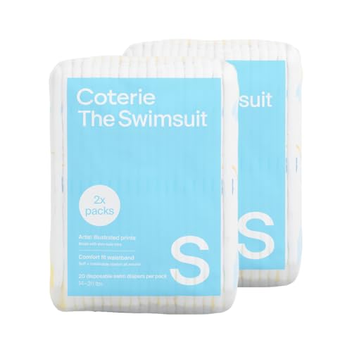 Coterie Baby Swim Diapers, Size Small (14-26 lbs), 2-Pack | Includes 40 total swim diapers (2-Packs x 20), perfect for pool & beach, hypoallergenic, plant-based, no-swell design