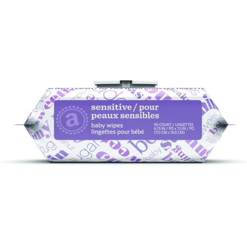 Amazon Elements Baby Wipes, Sensitive, Unscented, Cleans Gently, 270 Count, Flip-Top Packs, Pack of 3