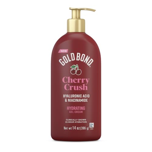 Gold Bond Cherry Crush Hydrating Gel Cream, Juicy Cherry Crush Scent, 24-Hour Hydrating Body Lotion with Hyaluronic Acid and Niacinamide, 14 oz.