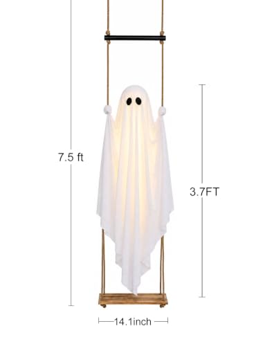 Halloween Decorations Outdoor 3.7FT Pre-Assembled Hanging Swing Ghost | ready-to-hang ghost,remote waterproof lights,stable&adjustable,sturdy–ideal for porches, trees, yards & entryways