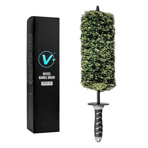 VIKING V+ Wheel Barrel Brush for Deep Wheel Cleaning, 17 Inch Length | Multi-Fiber Cleaning Brush for Car Detailing Kit and Car Detailing Kit, Clean Exhaust Tips, Wheels, and Rims, Black and Green