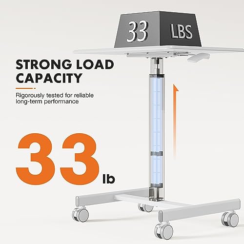 Sweetcrispy Mobile Rolling Desk, Small Standing Desk with Wheels | Adjustable Height Sit Stand Table, Portable Computer Workstations for Home Office, White