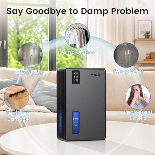Dehumidifiers for Home, 1000 Sq.Ft Dehumidifier with 95oz Water Tank, Quiet Dehumidifier for Basement Bathroom Bedroom with 7-Color Ambient Light & Auto Shut Off, (Grey)