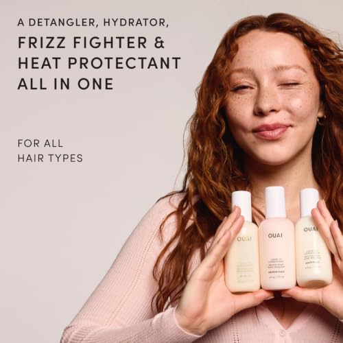 OUAI Multitasking Leave In Conditioner - St. Barts Scent - Travel Size | Heat Protectant Spray up to 450°F, Lightweight, Hydrating Detangler & Anti-Frizz Primer for Curly, Fine & Color-Treated Hair