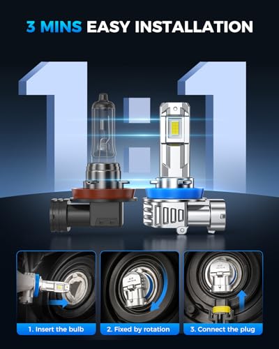 Marsauto H11 Light Bulbs, 40000LM M1L H11 LED Bulb, 80000H+ Lifespan H9 H8 Drving Light, 6500K White 900% Bright Fog Light, 1:1 Plug and Play, Pack of 2