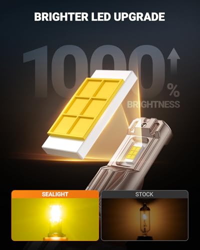 SEALIGHT H11/H16/H8 Yellow LED Fog Light Bulb, 18000LM Ultra Bright Yellow Fog Lights, IP68 Waterproof Injection Sealed,Long Lifespan 80000 Hours, 1:1 Mini Size Easy Install, Pack of 2