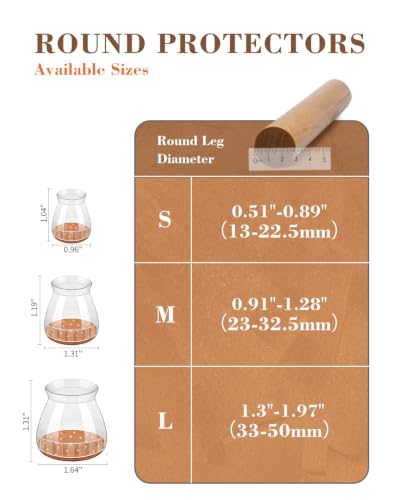 Chair Leg Floor Protectors, 24 Pack Silicone Furniture Pads for Hardwood Floors, Anti-Scratch Furniture Sliders Felt Pads, Noise-Reducing Chair Feet Covers, Table Legs Fit Sizes to(1.3" to 1.97")