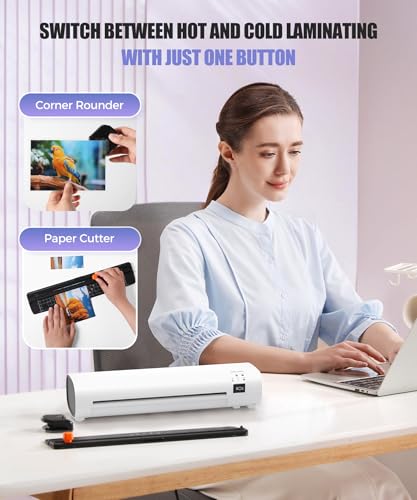 9 Inch Portable Laminator Machine with 40 Laminating Sheets and Trimmer | A4 Cold & Thermal Laminator, Laminating Machine with ABS Jam-Release for Home, Office, School, Business white