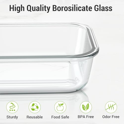 Dealusy 10 Sets 36 oz & 12 oz Glass Food Storage Containers with lids, Gray | 20-Piece Airtight Leak-proof Glass Meal Prep Containers with Lids, Microwave Oven Freezer Dishwasher Safe