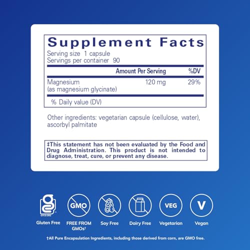 Pure Encapsulations Magnesium (Glycinate), 90 Capsules | Supplement to Support Stress Relief, Sleep, Heart Health, Nerves, Muscles, and Metabolism*, with Magnesium Glycinate