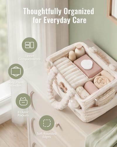 Blissful Diary Flannel Diaper Caddy Organizer & Gift Packaging, Cream Beige | Portable Diaper Basket, Nursery Storage Basket, Gift to Baby Shower, Newborn Boy & Girl Essential, Registry Search Must Haves