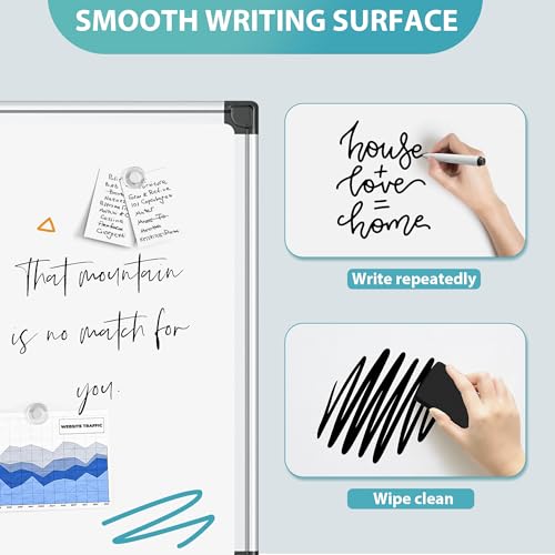 VUSIGN 36" x 24" Magnetic Dry Erase Board for Wall with Aluminum Frame | Markers, Magnets, Eraser & Tray Included, Dry Erase White Board for Office, School, Home