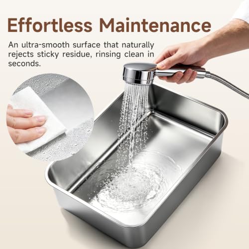 Stainless Steel High Sides Cat Litter Box,Medium | Leakproof one-piece design with non-stick,odor-free smooth surface.Ideal for indoor cats and kittens.