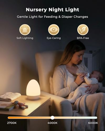 Egg Light for Nursery, Eye-Caring Touch Control Rechargeable Baby Night Light with 17 Color Modes, Dimmable Night Feeding Egg Light for New Parents & Kids Bedroom