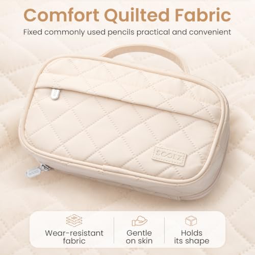 Sooez Large Pencil Case, Pencil Pouch with Handle, Pen Bag Marker Organizer | Soft Quilted, 7 Compartments, Wide Opening, Smooth Sturdy Zippers, Aesthetic Design, School Supplies for Teen Girls & Women