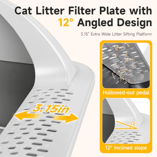XL Open Top Stainless Steel Litter Box with High Sides,Light Gray | Extra Large Metal Cat Litter Pan , XL Litter Box, Non-Stick Easy Clean Anti-Leak Kitty Litter Pan, Odor Control, Open Top