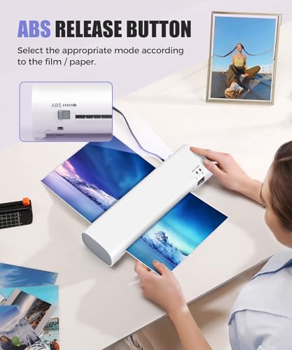 9 Inch Portable Laminator Machine with 40 Laminating Sheets and Trimmer | A4 Cold & Thermal Laminator, Laminating Machine with ABS Jam-Release for Home, Office, School, Business white